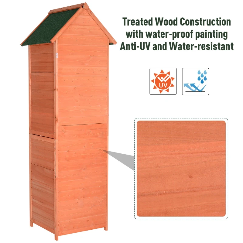 Outsunny Solid Pine Wood Lockable 4-Door Storage Shed with Shelving for Your Backyard Garden Organization Needs