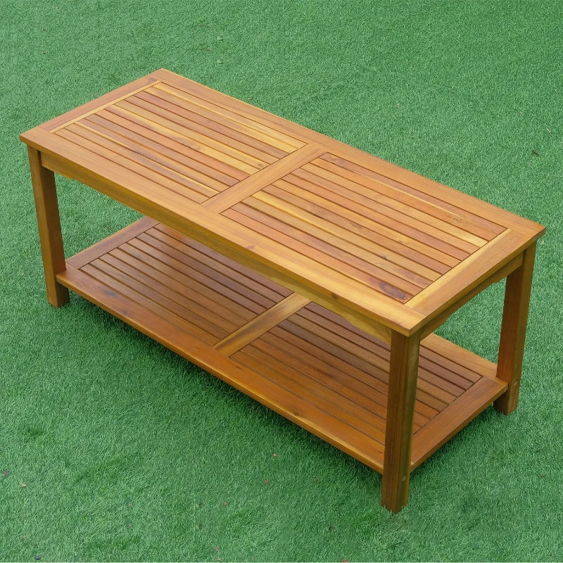 Outsunny 4 Piece Outdoor Acacia Wood Loveseat Coffee Table Lounger Conversation Set