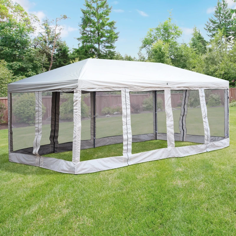 Outsunny 10' x 20' Pop Up Canopy Tent with Netting, Heavy Duty Large Party Tent, Instant Sun Shelter, with Carry Bag, for Backyard Garden Patio, Beige