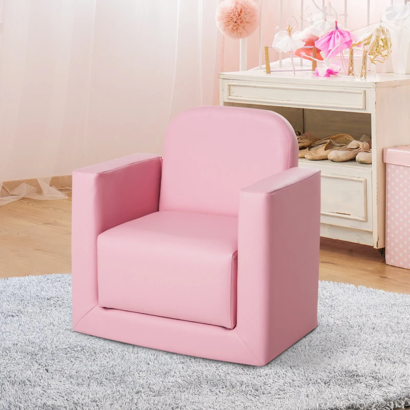 Qaba 2-in-1 Children's Multifunctional Convertible Table and Chair Set for Playroom - Pink