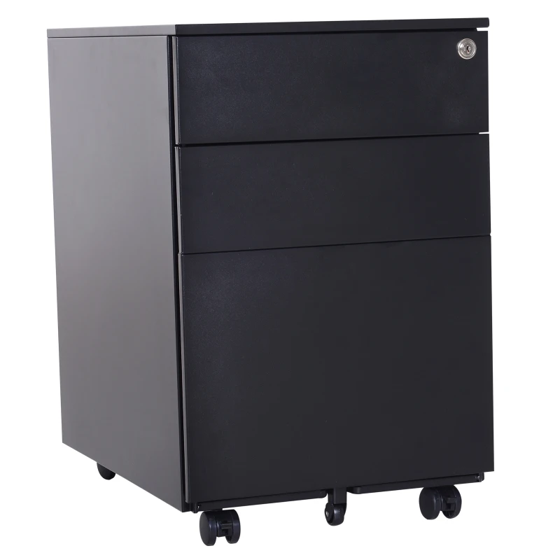 Vinsetto 24" Metal 3 Drawer Locking Under Desk Filing Cabinet On Wheels - Black