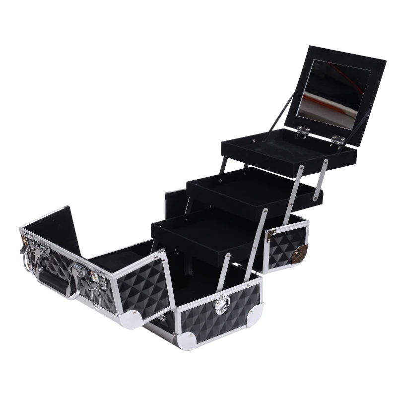 Soozier 12" Cosmetic Makeup Train Case w/ Mirror & Extendable Trays - Black