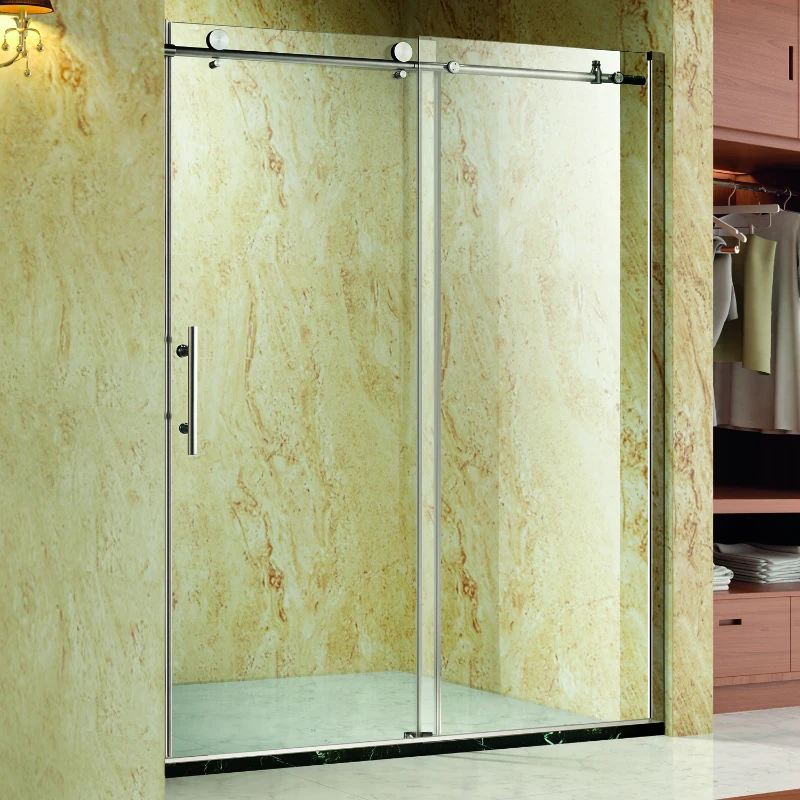 HomCom Frameless Glass Sliding Shower Door - Polished Stainless - 48" Width / 3/8" Glass