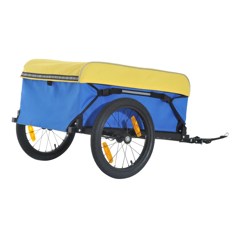 Aosom Two Wheel Enclosed Bike Cargo Trailer with Hitch - Blue/Yellow