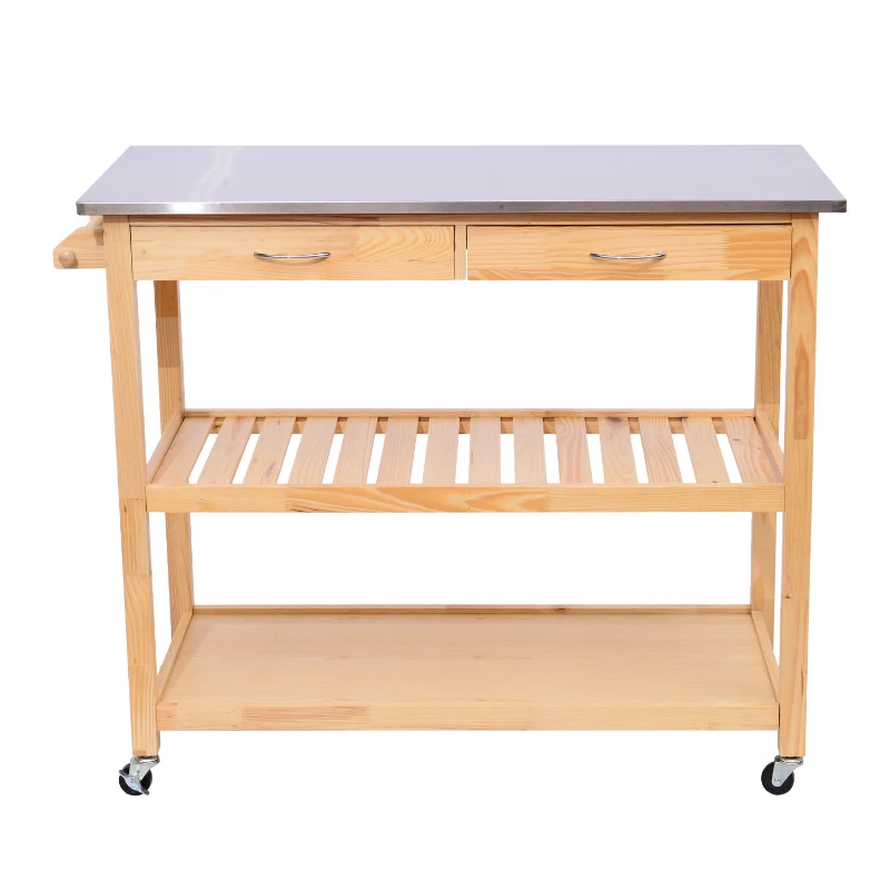 HomCom 44" Stainless Steel Top Rolling Kitchen Trolley Cart