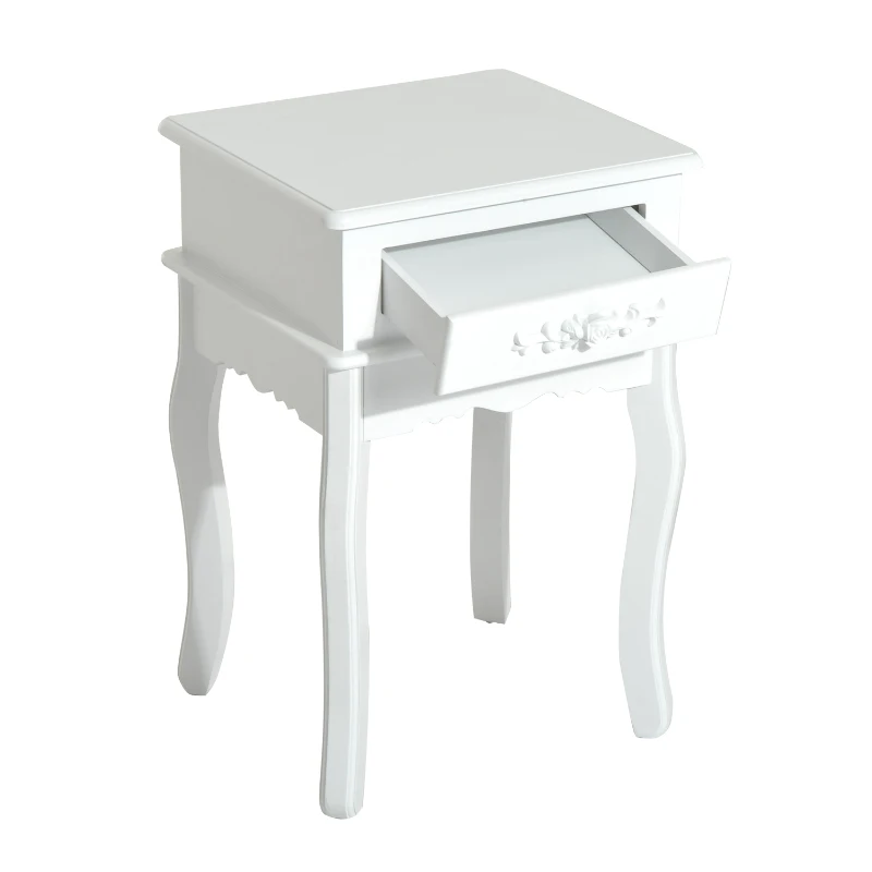 HomCom 24" Wood Living Room End Side Table with Storage Drawer - White