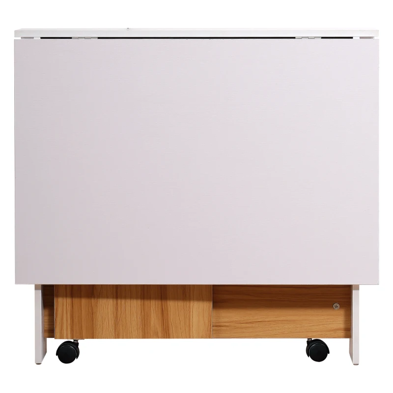 HOMCOM 47" Compact Folding Dining Table Foldable Wooden Table with Wheels Dining Room Furniture- Oak/White