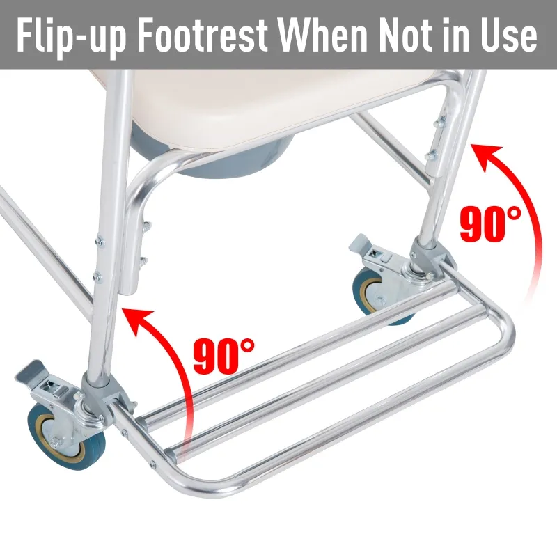 HomCom Personal Mobility Durable Waterproof Shower Accessible Transport Commode Medical Rolling Chair