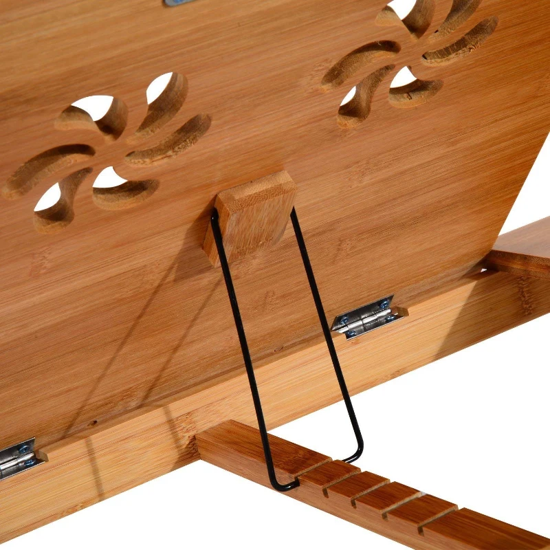 HomCom 28” Adjustable Wooden Folding Bamboo Laptop Bathtub Tray Table With Storage Drawer