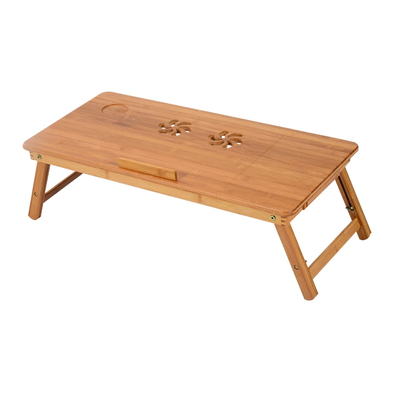 HomCom 28” Adjustable Wooden Folding Bamboo Laptop Bathtub Tray Table With Storage Drawer