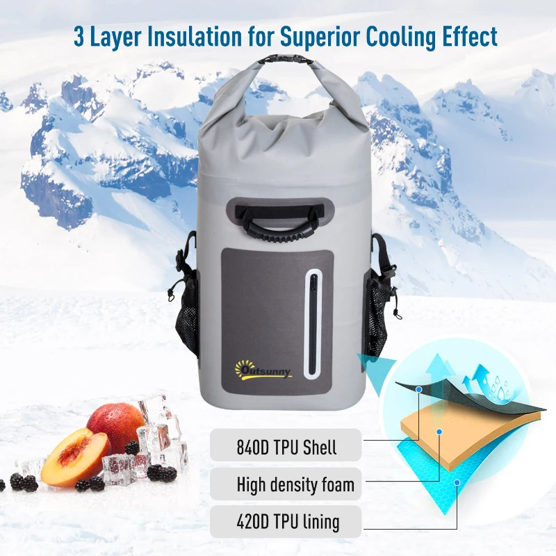 Outsunny 25 Quart Capacity Soft Sided Waterproof Insulated Backpack Cooler Bag - Grey