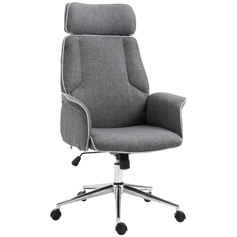 Vinsetto Adjustable Linen Fabric Swivel Home Office Chair with Arms Upholstered High Back Grey
