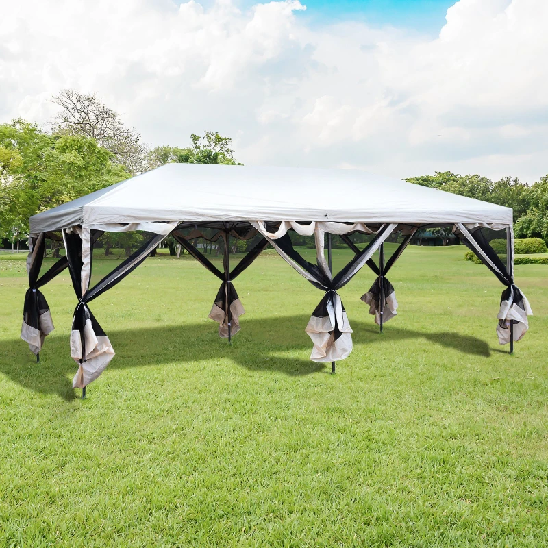 Outsunny 10' x 20' Pop Up Canopy Tent with Netting, Heavy Duty Large Party Tent, Instant Sun Shelter, with Carry Bag, for Backyard Garden Patio, Beige