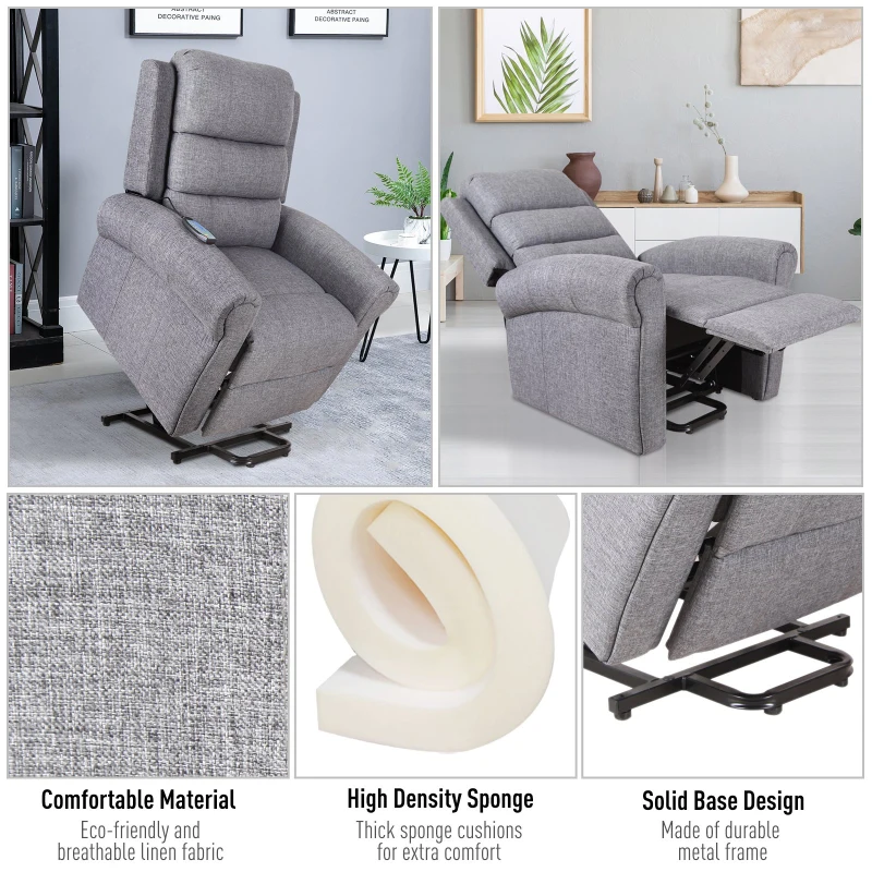 HOMCOM Power Lift Chair Heated Vibrating Massage Recliner Sofa with Remote Grey
