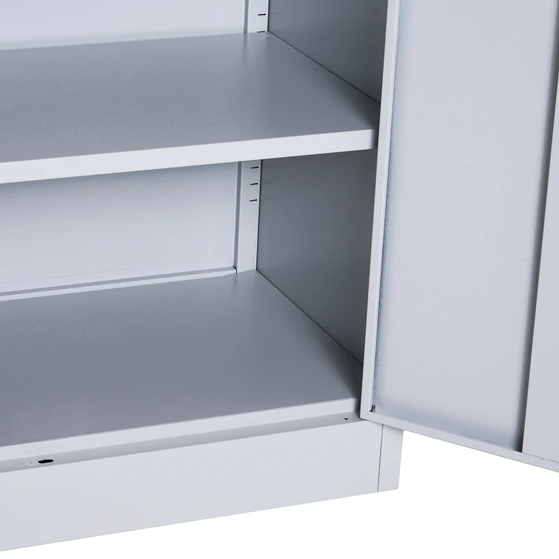 HomCom 36" Counter Height Metal Locking Storage Cabinet with 2 Adjustable Shelves - Grey