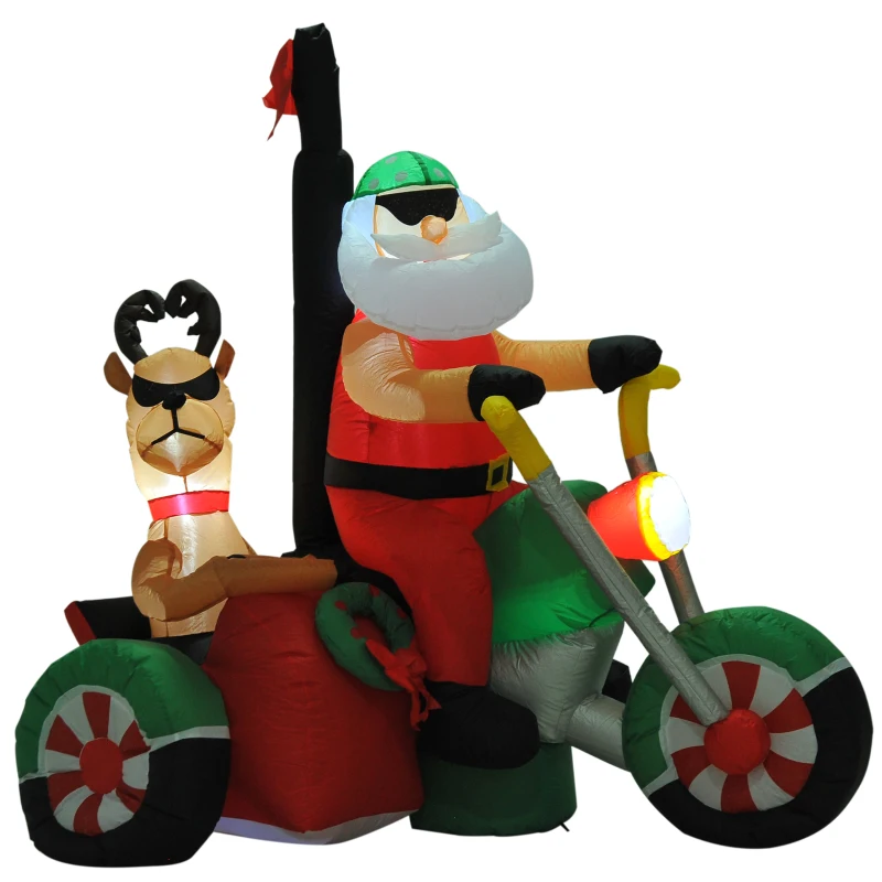 HomCom 6' Christmas Inflatable Santa Claus Reindeer Riding Motorcycle LED Lighted Yard Decoration
