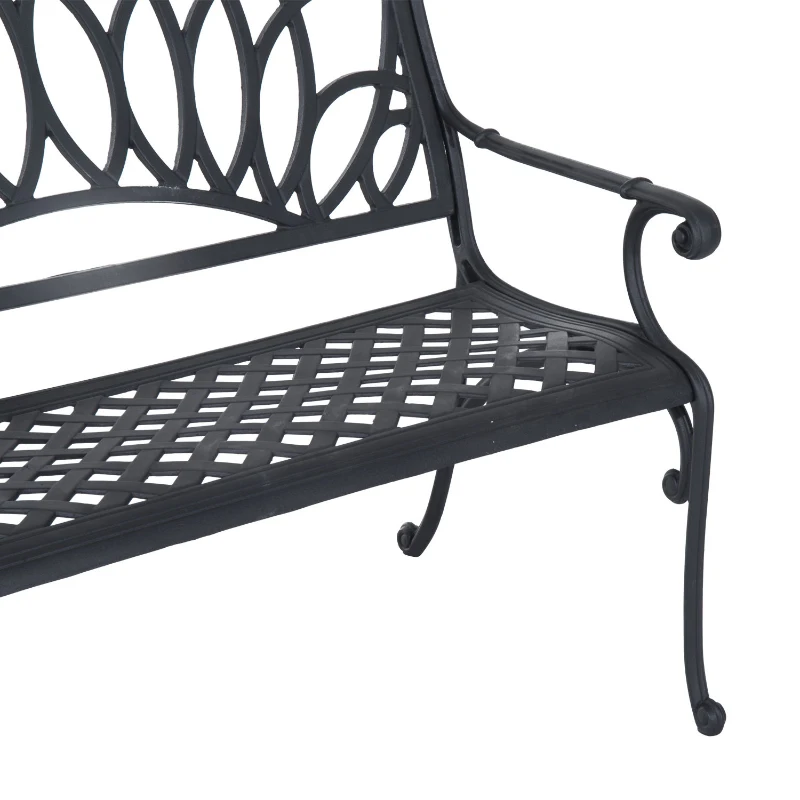 Outsunny 41" Lotus Flower Pattern Decorative Outdoor Garden Bench - Black
