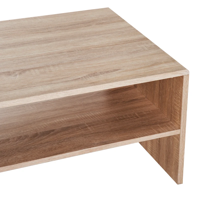 HOMCOM 2 Tier Coffee Table Rustic Living Room Table Indoor Rectangle Wood Coffee Table - Oak