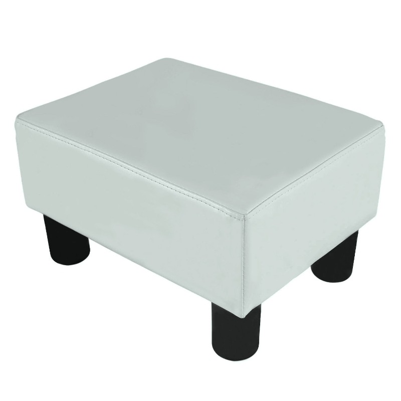 HomCom 15" Upholstered Padded Faux Leather Footrest Ottoman Stool Seating - Bright White