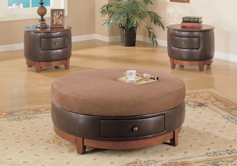 Monarch 42" Padded Microfiber Coffee Table with Leather-Look Trim and Storage Drawer - Brown