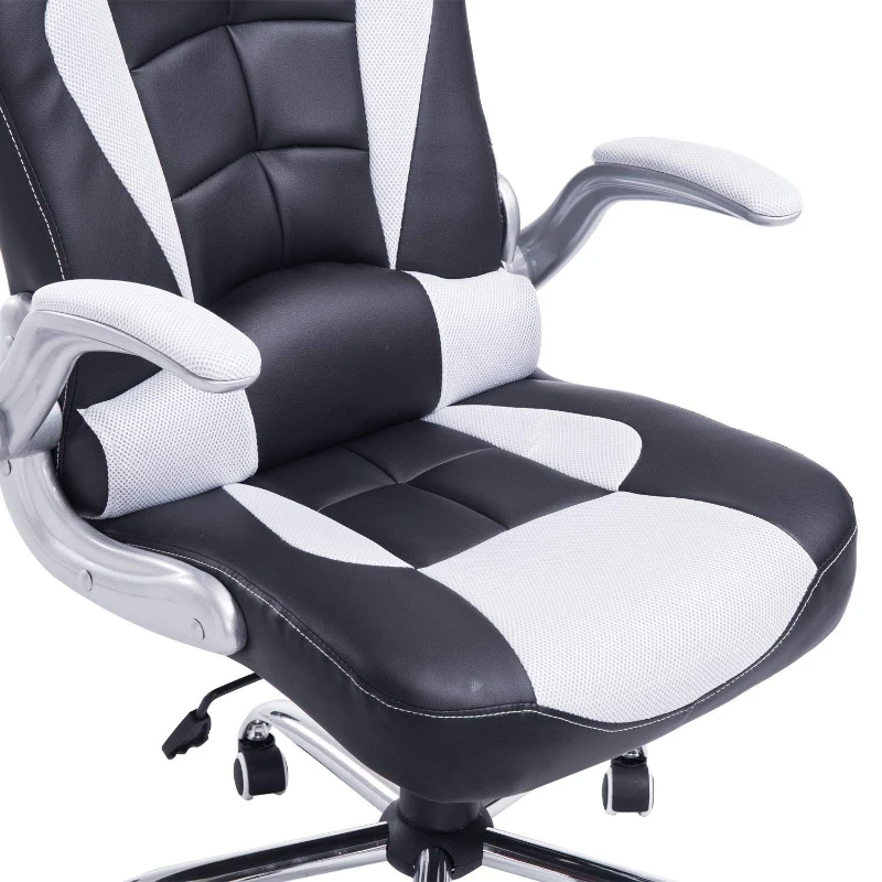 HomCom High Back Racing Style Ergonomic Gaming Chair With Armrest, Lumbar And Head Support - White / Black