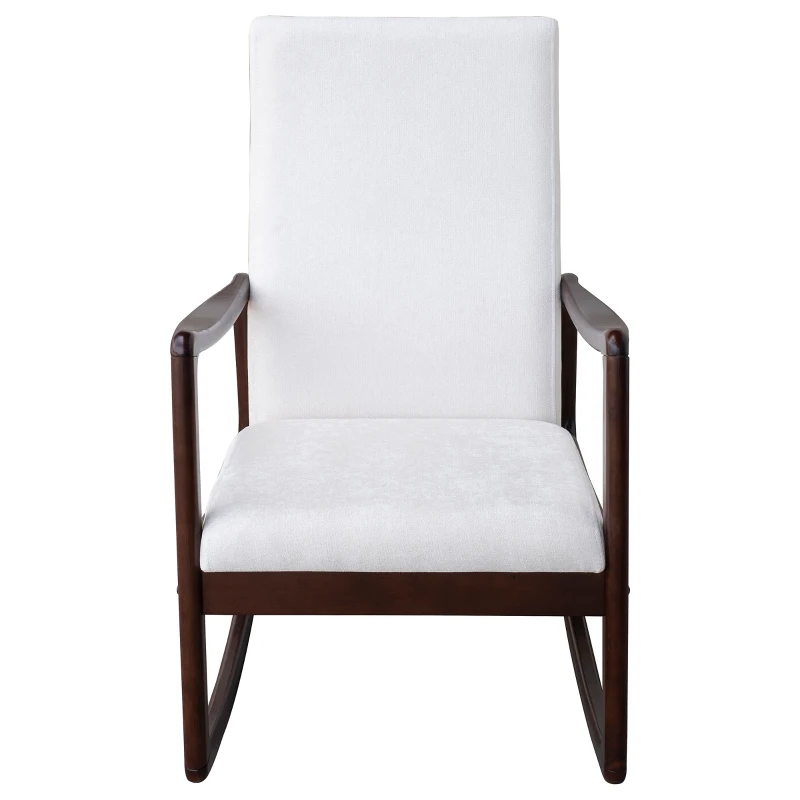 HomCom Modern Wood Rocking Chair Indoor Porch Furniture for Living Room - Coffee Brown / White with Cushion