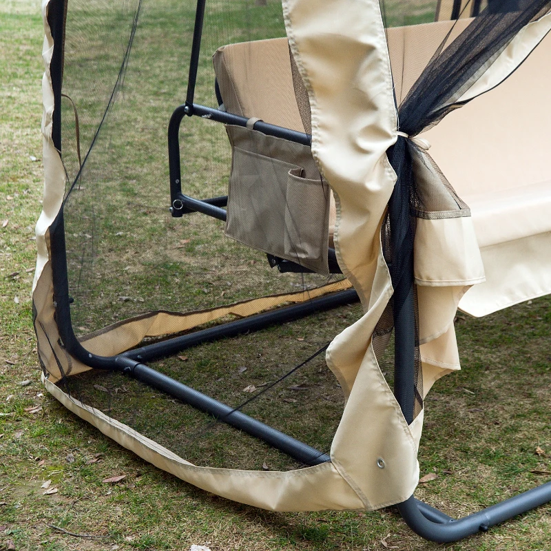 Outsunny 3 Seat Outdoor Covered Convertible Swing Chair / Bed with Mosquito Netting