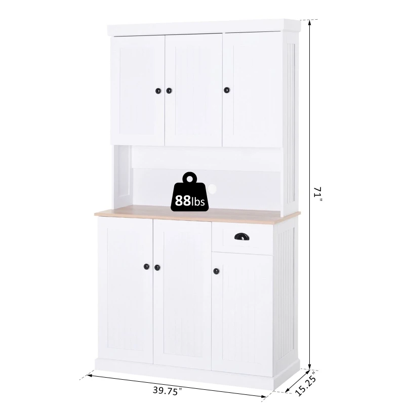 HOMCOM 71" Buffet with Hutch, Modern Kitchen Pantry Storage Cabinet with Microwave Oven Countertop, Drawer, White