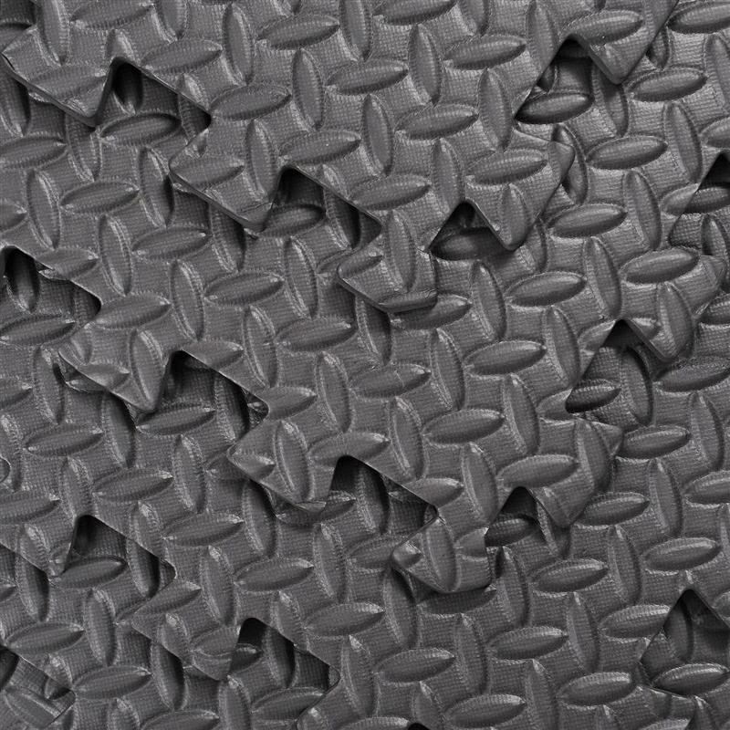 Soozier 24 sq ft Exercise Interlocking Protective Flooring - Six 24" x 24" x 3/8" Tiles - Black Diam