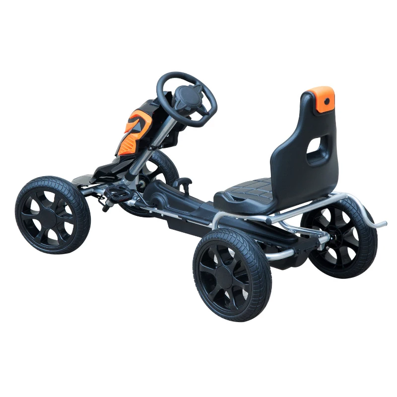 Aosom Kids Outdoor Pedal Powered Ride-On Go Kart Racer Car with Hand Brake and Non-Slip Wheels - Orange