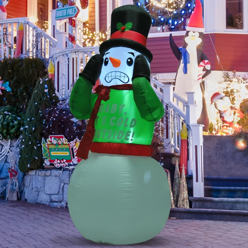 HomCom 7' Tall Outdoor Animated Inflatable Inflatable Christmas Lawn Decoration - Shivering Snowman