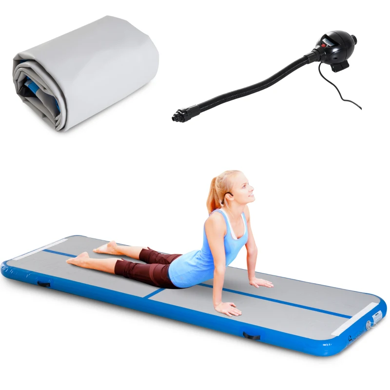 Soozier Gym Exercise Mat 10’ Air Track - Light Grey/Blue