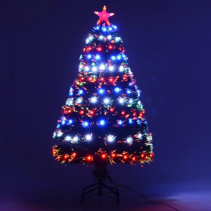 HomCom 4' Artificial Pre-Lit Fiber Optic LED Light-Up Christmas Tree with 8 Light Settings and Stand - Green