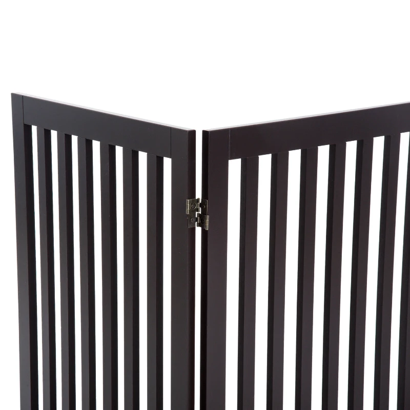 PawHut 36" x 80" Wooden Freestanding 4 Panel Expandable Pet Gate - Rich Espresso
