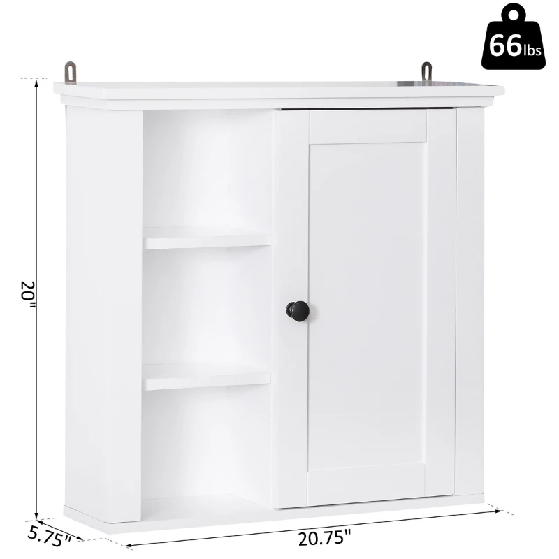 HomCom 21" Wood Wall Mount Bathroom Linen Storage Cabinet - White