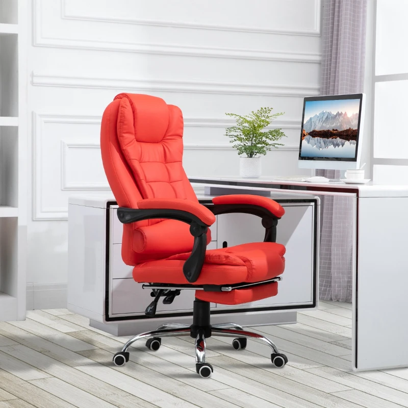 HomCom Reclining Office Chair With Footrest PU Leather Executive Home Office Chair - Red