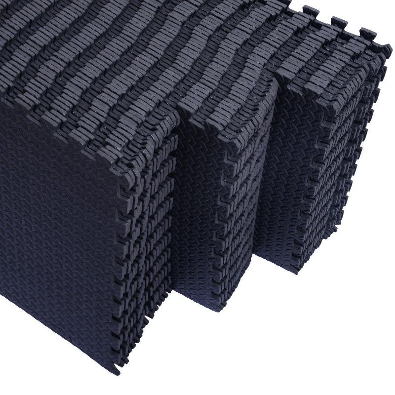 Soozier 24" x 24" 18 Piece 72 sq ft Interlocking Protective Exercise Floor Tiles - Black Diamond Plate