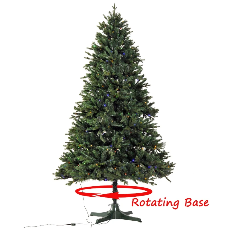 HomCom 6.9' PVC Needles Rotating Prelit Artificial Pine Christmas Tree - Green
