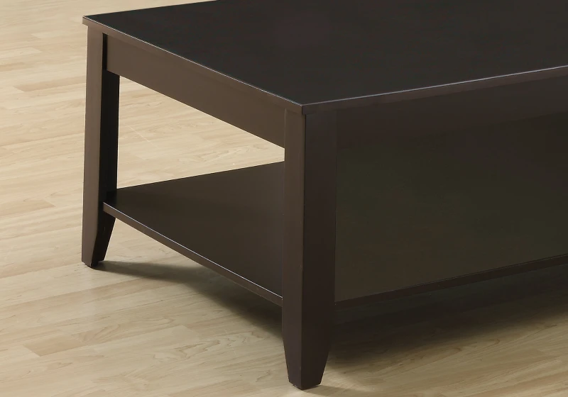 Monarch 3 Piece Transitional Shelved Rectangular Wood-Look Coffee Table / Two Matching End Tables Set - Cappuccino