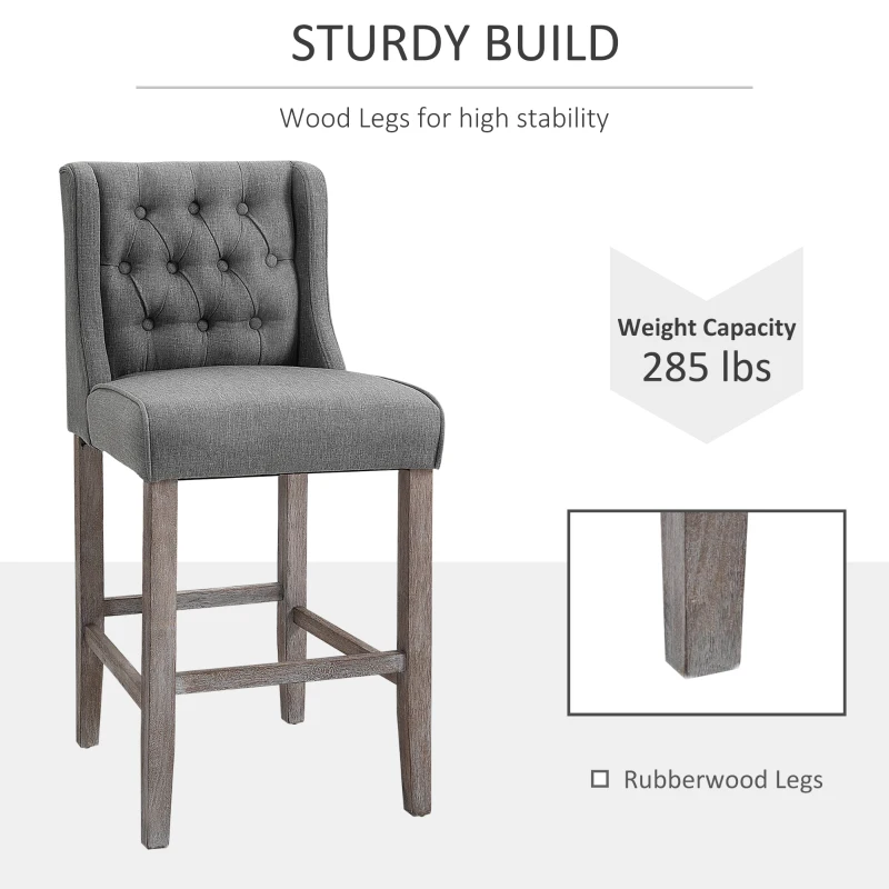 HomCom 40" Tufted Counter Height Bar Stool Dining Chair Set of 2 - Grey
