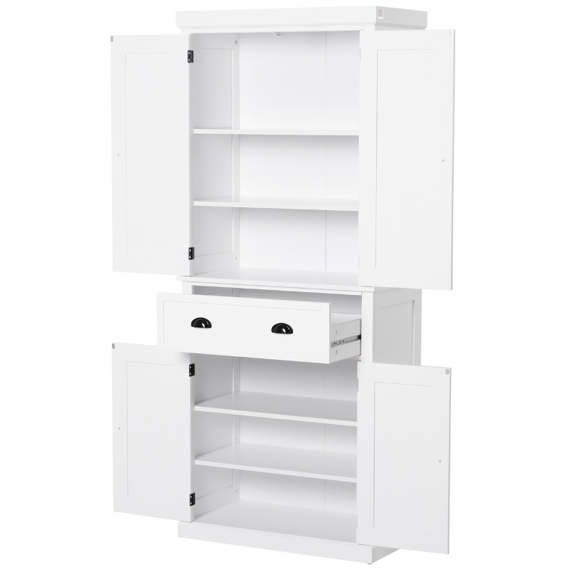 HomCom 72" Large Colonial Free Standing Wooden Kitchen Pantry Cupboard Storage Cabinet - White