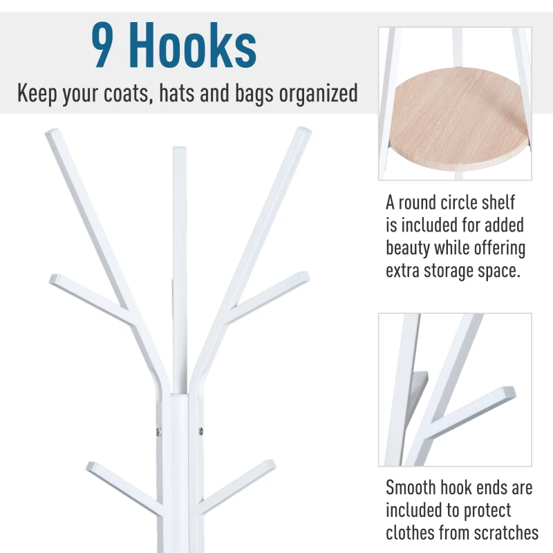 HOMCOM 71" Metal Freestanding Modern Tree Branch Coat Rack - White
