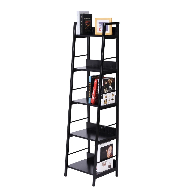 HomCom 2 Pack 5-Shelf Modern Ladder Bookcase (Black)