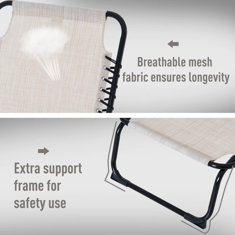 Outsunny Folding Beach Chaise Lounge, 4 Adjustable Positions, Cream White, Portable