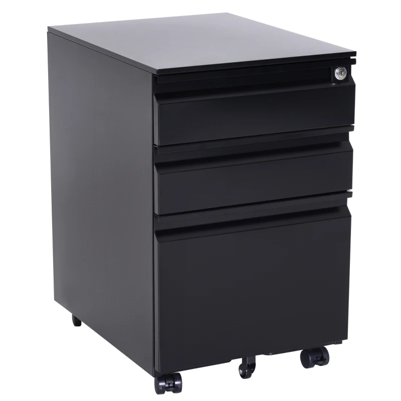 HomCom 24" Steel 3 Drawer Locking File Cabinet on Wheels - Black