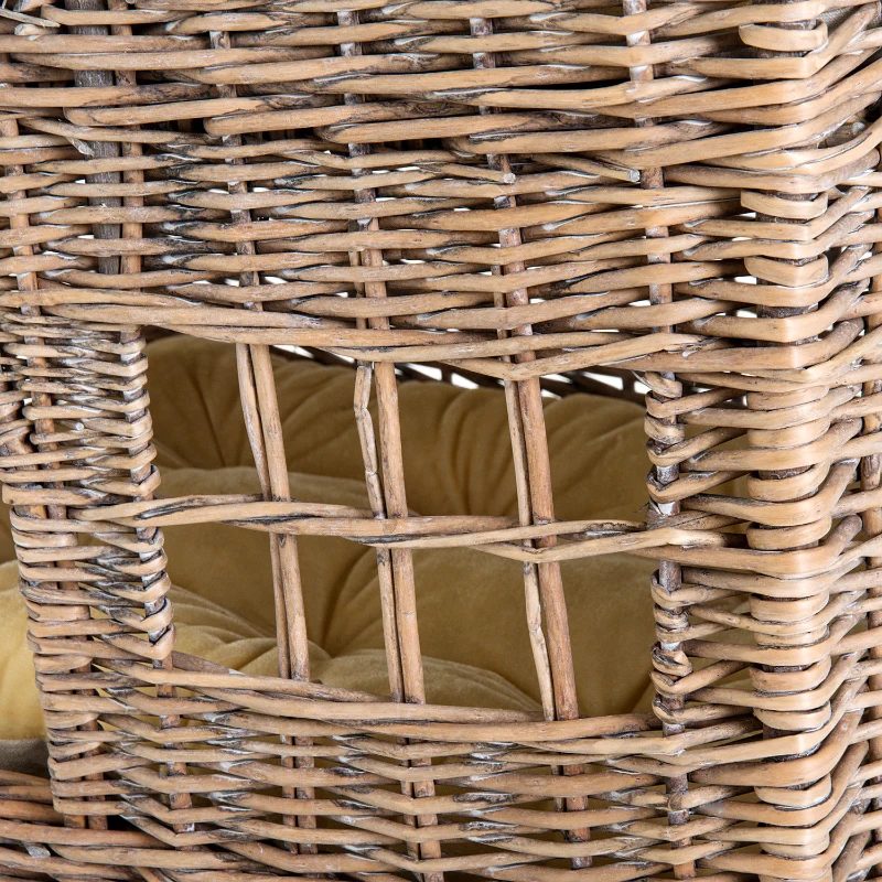 Pawhut 3-Tier Handcrafted Wicker Cat Condo Lounge Bed Indoor Outdoor Play House w/ Soft Cushions