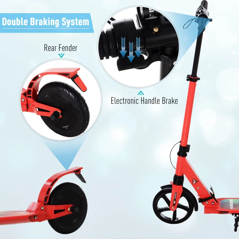HOMCOM Kick E-Scooter Folding Adjustable - 8" Solid Wheels - Designed For Ages 14+ - Red