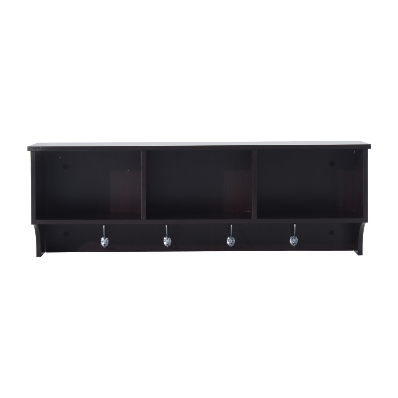 HomCom 48" Modern Floating Combination Storage Shelf Cubby Coat Rack - Dark Brown