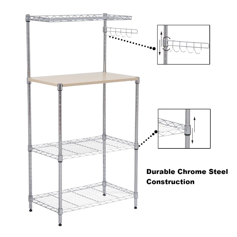 HomCom 47" Bakers Rack Organizer Kitchen Prep Station with Cutting Board