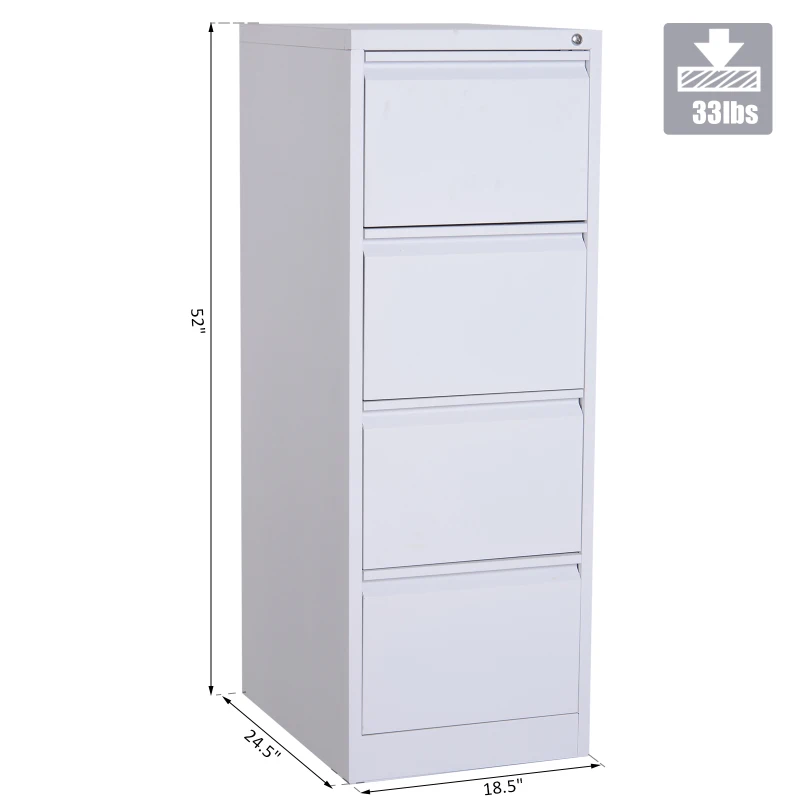 Vinsetto Metal 4 Drawer Vertical Locking Filing Cabinet - White